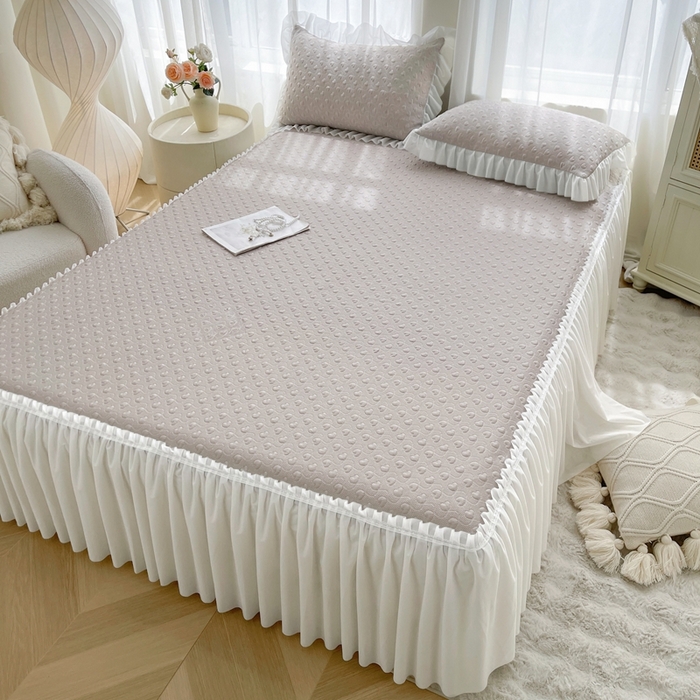 91家纺网 家纺一手货源 找家纺 怡源梦 2025新款A类高分子凉感凉席床裙款-心动系列 香槟金