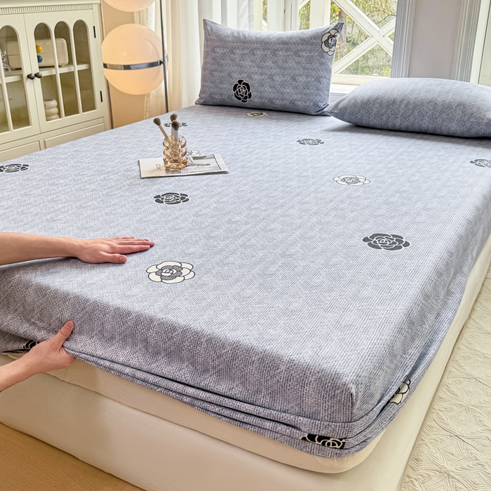 91家纺网 家纺一手货源 找家纺 韩巢家纺 2025新款全棉纯棉田园小清新花卉老粗布席子凉席夏季凉席席子床笠款床套 香奈花