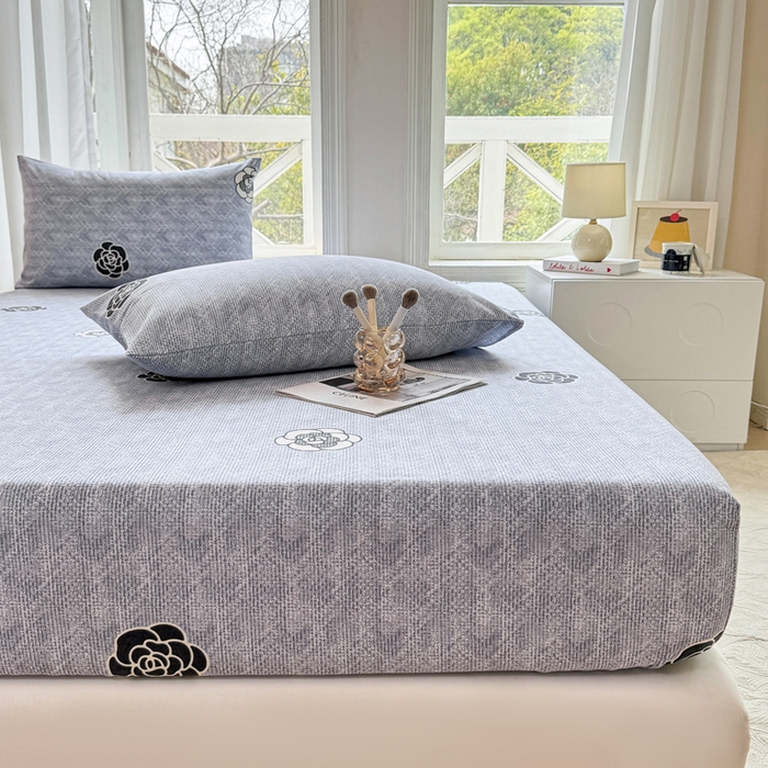 91家纺网 家纺一手货源 找家纺 韩巢家纺 2025新款全棉纯棉田园小清新花卉老粗布席子凉席夏季凉席席子床笠款床套 香奈花