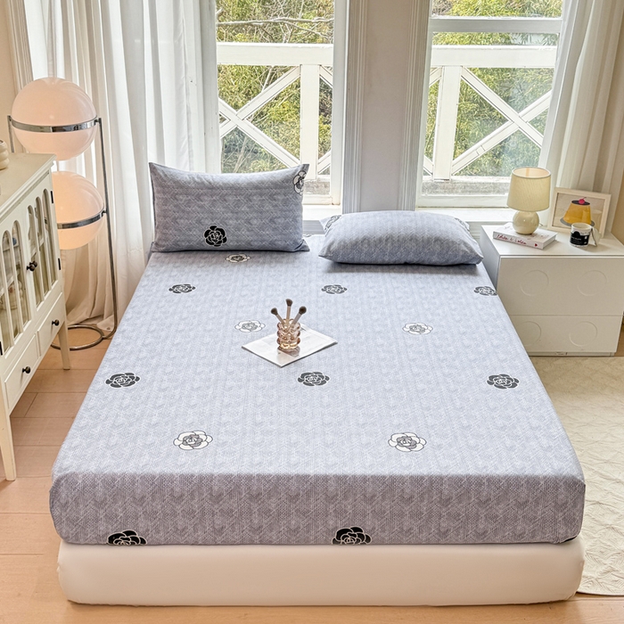 91家纺网 家纺一手货源 找家纺 韩巢家纺 2025新款全棉纯棉田园小清新花卉老粗布席子凉席夏季凉席席子床笠款床套 香奈花