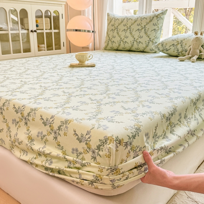 91家纺网 家纺一手货源 找家纺 韩巢家纺 2025新款全棉纯棉田园小清新花卉老粗布席子凉席夏季凉席席子床笠款床套 香颂