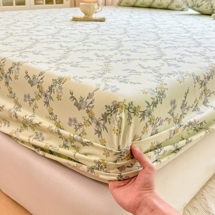 91家纺网 家纺一手货源 找家纺 韩巢家纺 2025新款全棉纯棉田园小清新花卉老粗布席子凉席夏季凉席席子床笠款床套 香颂