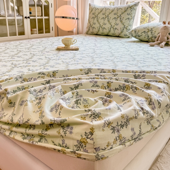 91家纺网 家纺一手货源 找家纺 韩巢家纺 2025新款全棉纯棉田园小清新花卉老粗布席子凉席夏季凉席席子床笠款床套 香颂