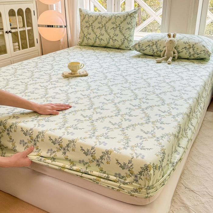 91家纺网 家纺一手货源 找家纺 韩巢家纺 2025新款全棉纯棉田园小清新花卉老粗布席子凉席夏季凉席席子床笠款床套 香颂