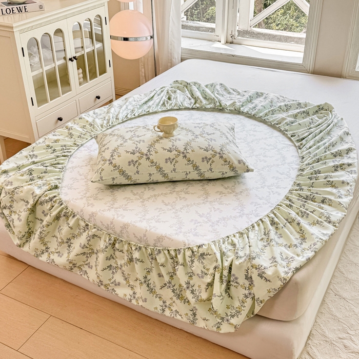 91家纺网 家纺一手货源 找家纺 韩巢家纺 2025新款全棉纯棉田园小清新花卉老粗布席子凉席夏季凉席席子床笠款床套 香颂