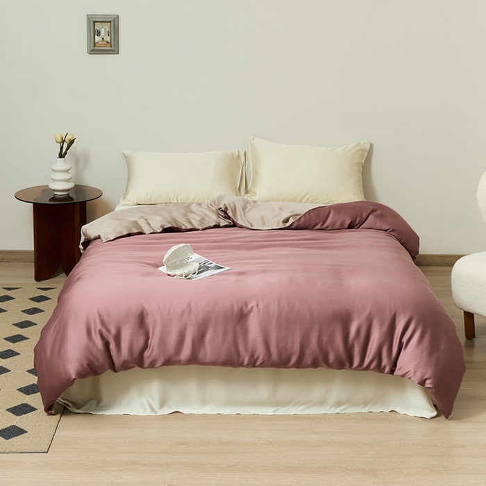 91家纺网 家纺一手货源 找家纺 咏绒家纺工厂店 2025新款60S奥地利兰精天丝轻奢系列-单被套（风格二） 野樱莓-芋泥灰