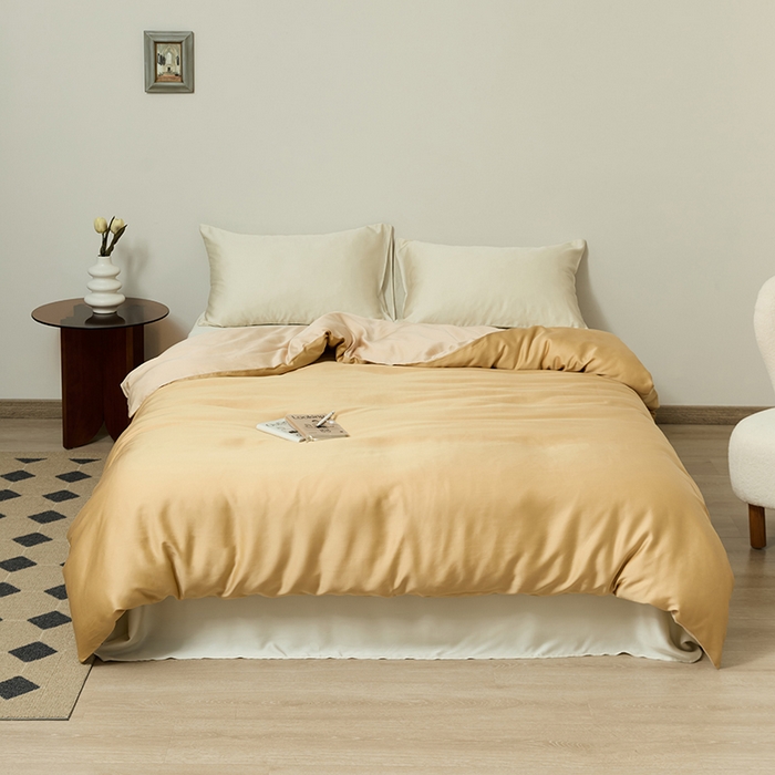 91家纺网 家纺一手货源 找家纺 咏绒家纺工厂店 2025新款60S奥地利兰精天丝轻奢系列-单被套（风格二） 芝士黄-沙茶色