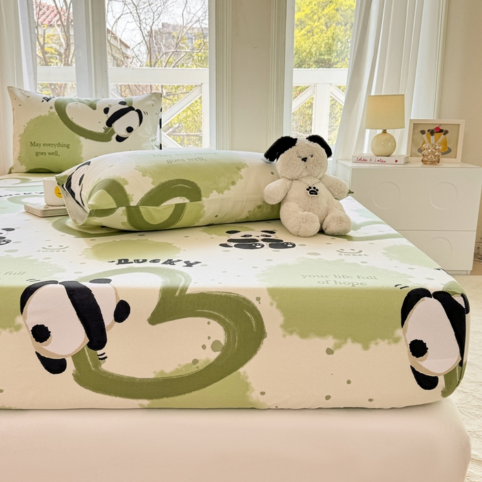 91家纺网 家纺一手货源 找家纺 韩巢家纺 2025新款全棉纯棉田园小清新花卉老粗布席子凉席夏季凉席席子床笠款床套 熊猫