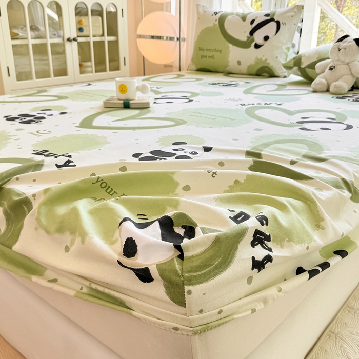 91家纺网 家纺一手货源 找家纺 韩巢家纺 2025新款全棉纯棉田园小清新花卉老粗布席子凉席夏季凉席席子床笠款床套 熊猫