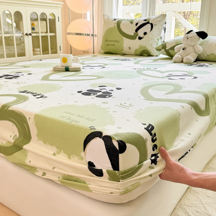 91家纺网 家纺一手货源 找家纺 韩巢家纺 2025新款全棉纯棉田园小清新花卉老粗布席子凉席夏季凉席席子床笠款床套 熊猫