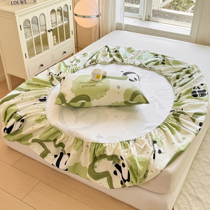 91家纺网 家纺一手货源 找家纺 韩巢家纺 2025新款全棉纯棉田园小清新花卉老粗布席子凉席夏季凉席席子床笠款床套 熊猫