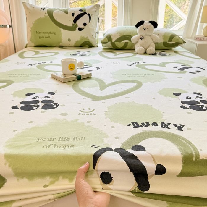 91家纺网 家纺一手货源 找家纺 韩巢家纺 2025新款全棉纯棉田园小清新花卉老粗布席子凉席夏季凉席席子床笠款床套 熊猫