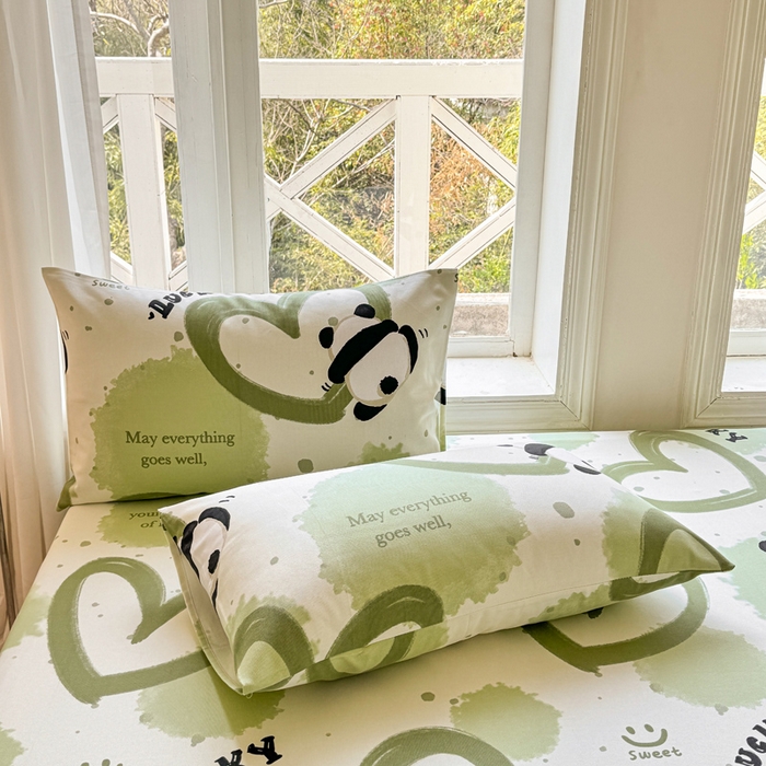 91家纺网 家纺一手货源 找家纺 韩巢家纺 2025新款全棉纯棉田园小清新花卉老粗布席子凉席夏季凉席席子床笠款床套 熊猫