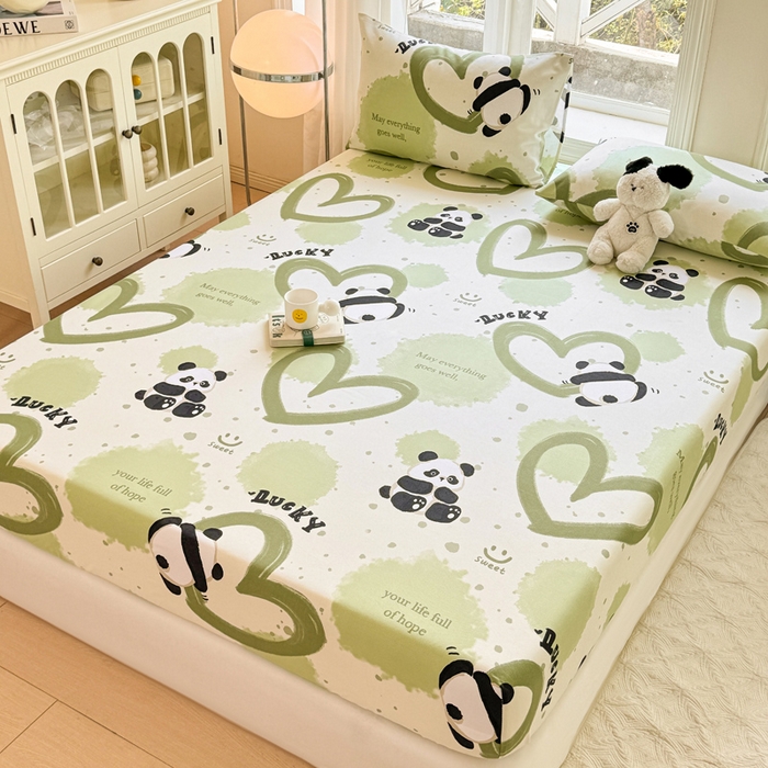 91家纺网 家纺一手货源 找家纺 韩巢家纺 2025新款全棉纯棉田园小清新花卉老粗布席子凉席夏季凉席席子床笠款床套 熊猫