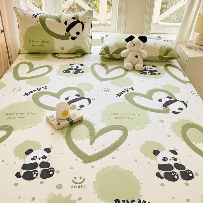 91家纺网 家纺一手货源 找家纺 韩巢家纺 2025新款全棉纯棉田园小清新花卉老粗布席子凉席夏季凉席席子床笠款床套 熊猫