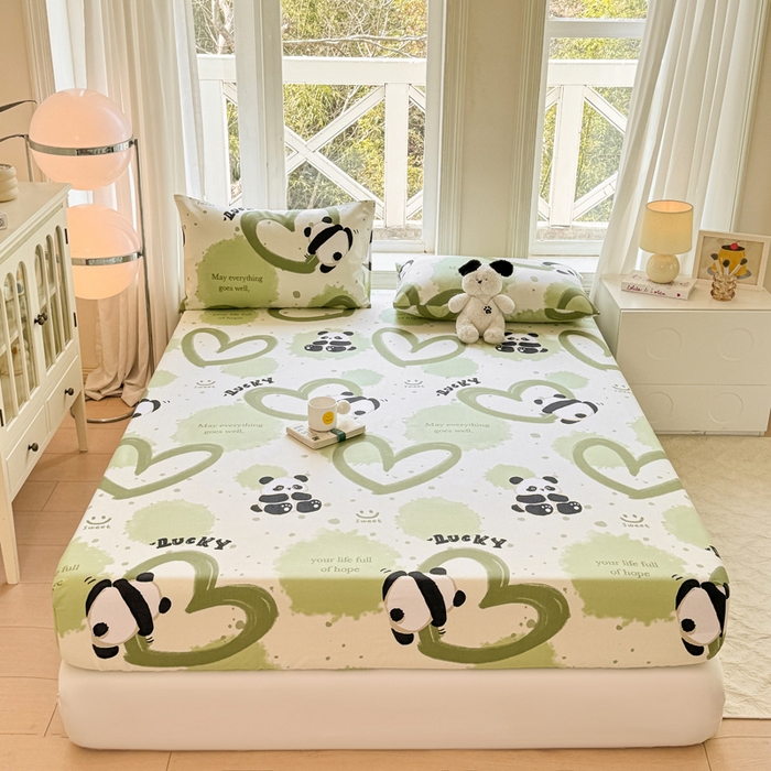 91家纺网 家纺一手货源 找家纺 韩巢家纺 2025新款全棉纯棉田园小清新花卉老粗布席子凉席夏季凉席席子床笠款床套 熊猫