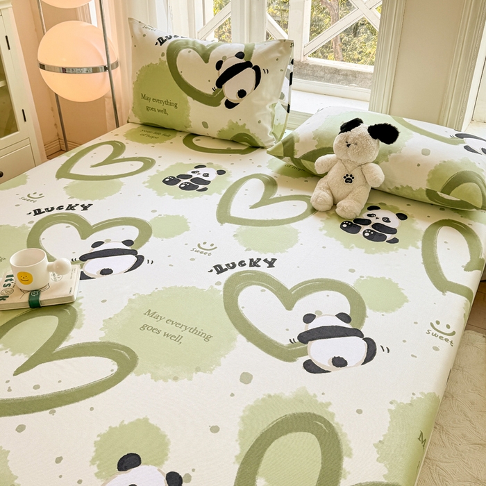 91家纺网 家纺一手货源 找家纺 韩巢家纺 2025新款全棉纯棉田园小清新花卉老粗布席子凉席夏季凉席席子床笠款床套 熊猫