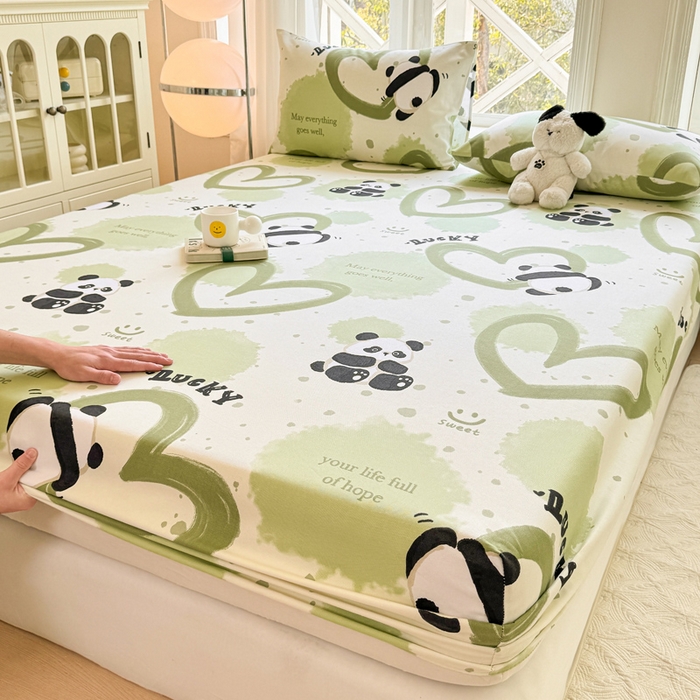 91家纺网 家纺一手货源 找家纺 韩巢家纺 2025新款全棉纯棉田园小清新花卉老粗布席子凉席夏季凉席席子床笠款床套 熊猫