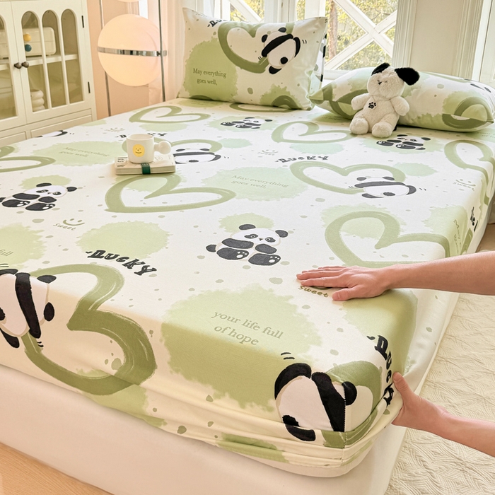 91家纺网 家纺一手货源 找家纺 韩巢家纺 2025新款全棉纯棉田园小清新花卉老粗布席子凉席夏季凉席席子床笠款床套 熊猫