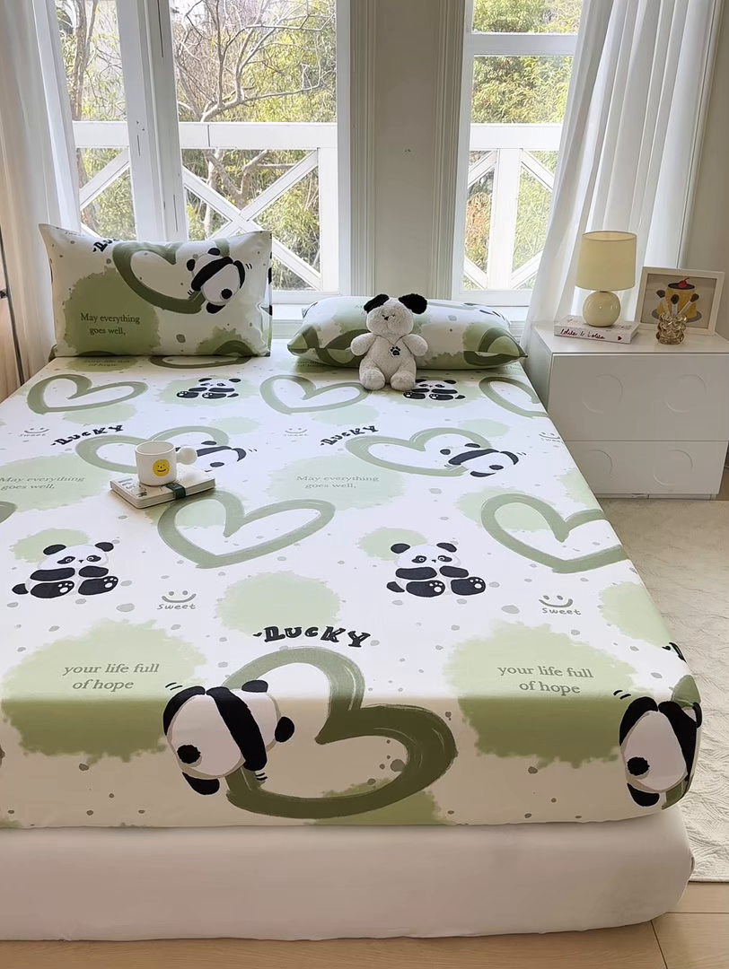 91家纺网 家纺一手货源 找家纺 韩巢家纺 2025新款全棉纯棉田园小清新花卉老粗布席子凉席夏季凉席席子床笠款床套 熊猫