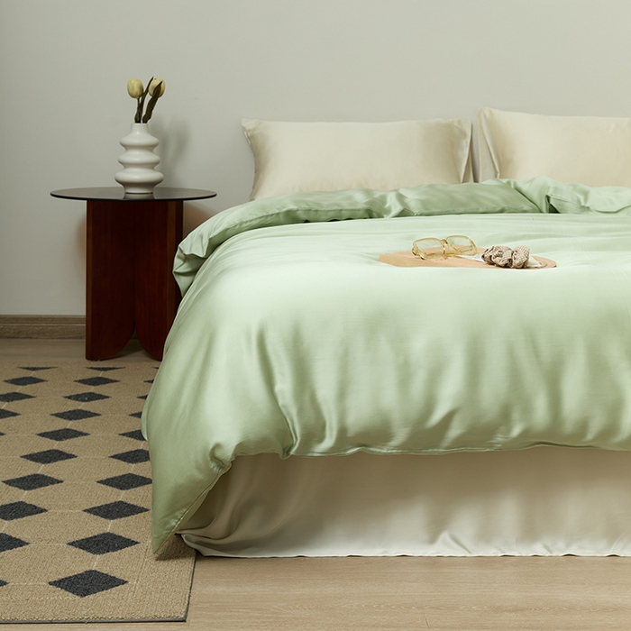 91家纺网 家纺一手货源 找家纺 咏绒家纺工厂店 2025新款60S奥地利兰精天丝轻奢系列-单被套（风格二） 嫩叶绿