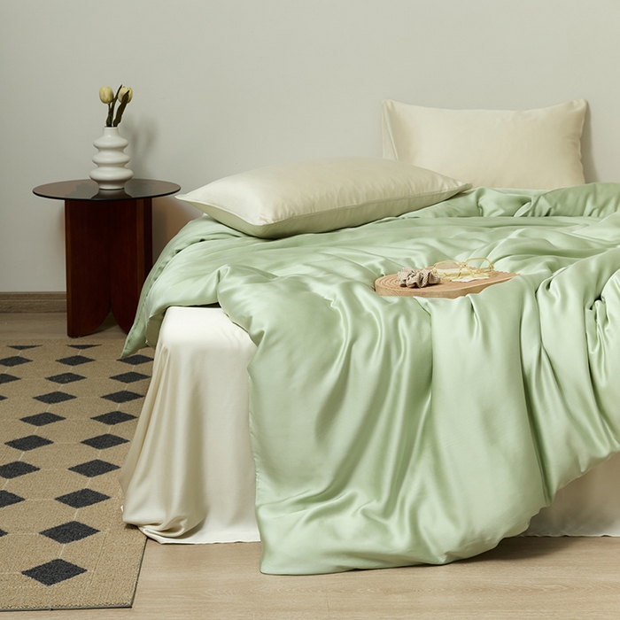 91家纺网 家纺一手货源 找家纺 咏绒家纺工厂店 2025新款60S奥地利兰精天丝轻奢系列-单被套（风格二） 嫩叶绿