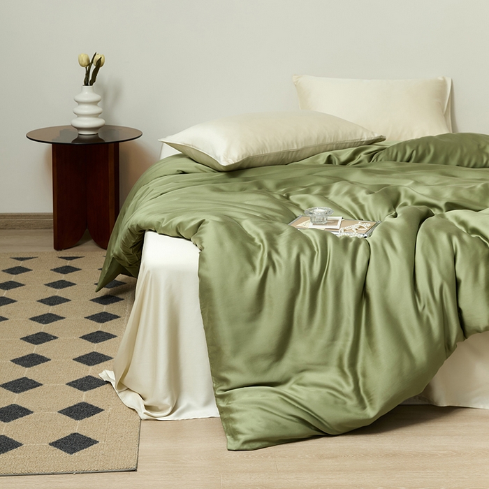 91家纺网 家纺一手货源 找家纺 咏绒家纺工厂店 2025新款60S奥地利兰精天丝轻奢系列-单被套（风格二） 欧芹绿