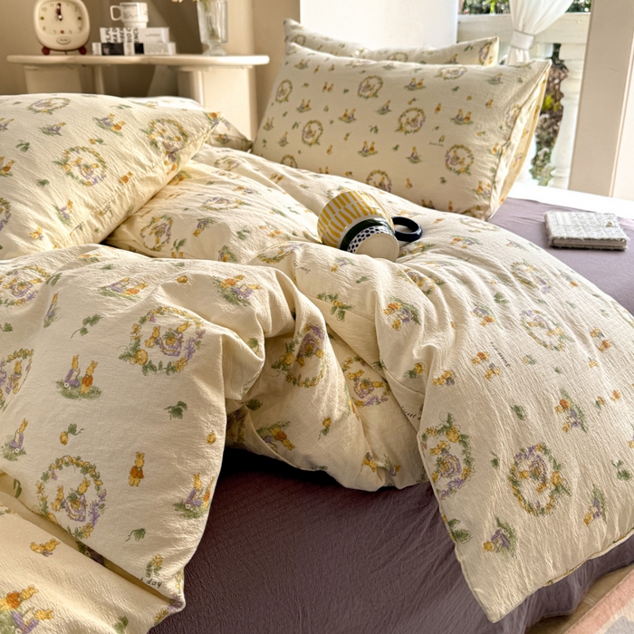 91家纺网 家纺一手货源 找家纺 韩巢家纺 2025新款云感提花双层纱单被套被套单件单品被套-（提供卖家秀） 兔子的欢喜