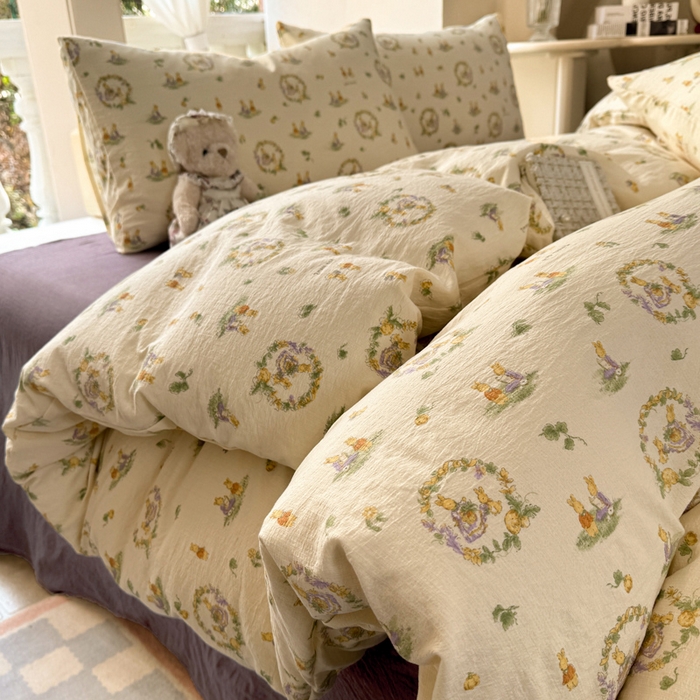 91家纺网 家纺一手货源 找家纺 韩巢家纺 2025新款云感提花双层纱单被套被套单件单品被套-（提供卖家秀） 兔子的欢喜