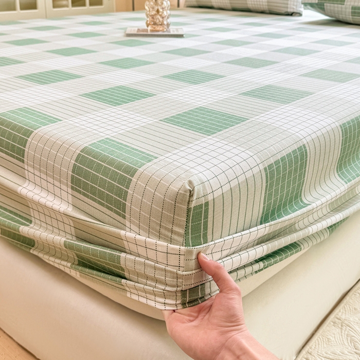 91家纺网 家纺一手货源 找家纺 韩巢家纺 2025新款全棉纯棉田园小清新花卉老粗布席子凉席夏季凉席席子床笠款床套 休闲生活-绿