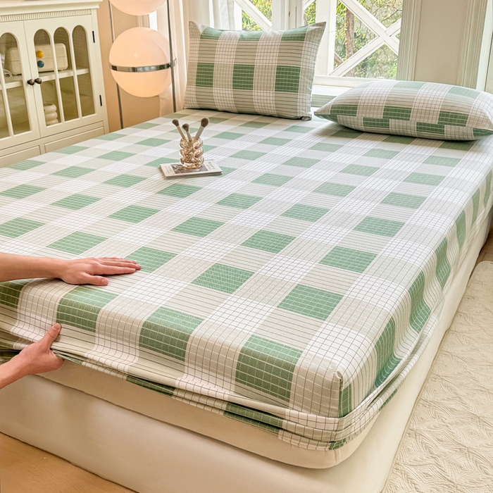 91家纺网 家纺一手货源 找家纺 韩巢家纺 2025新款全棉纯棉田园小清新花卉老粗布席子凉席夏季凉席席子床笠款床套 休闲生活-绿