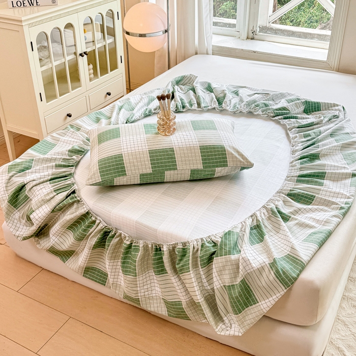 91家纺网 家纺一手货源 找家纺 韩巢家纺 2025新款全棉纯棉田园小清新花卉老粗布席子凉席夏季凉席席子床笠款床套 休闲生活-绿