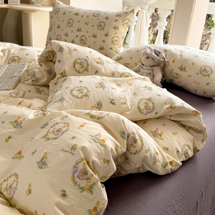 91家纺网 家纺一手货源 找家纺 韩巢家纺 2025新款云感提花双层纱单被套被套单件单品被套-（提供卖家秀） 兔子的欢喜