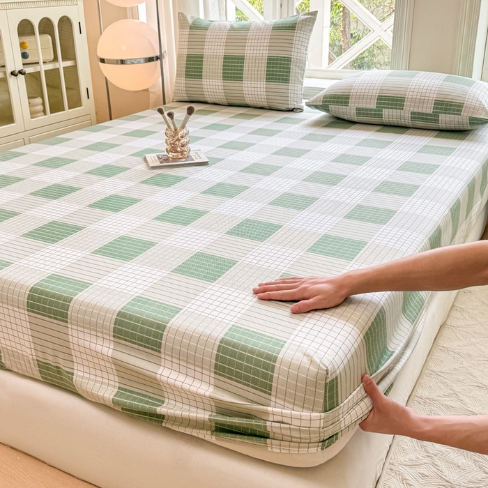 91家纺网 家纺一手货源 找家纺 韩巢家纺 2025新款全棉纯棉田园小清新花卉老粗布席子凉席夏季凉席席子床笠款床套 休闲生活-绿