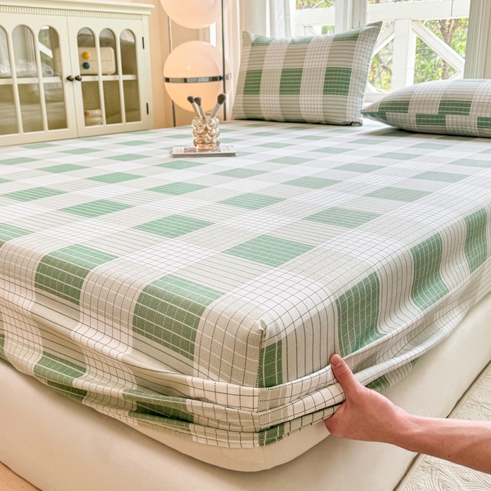 91家纺网 家纺一手货源 找家纺 韩巢家纺 2025新款全棉纯棉田园小清新花卉老粗布席子凉席夏季凉席席子床笠款床套 休闲生活-绿