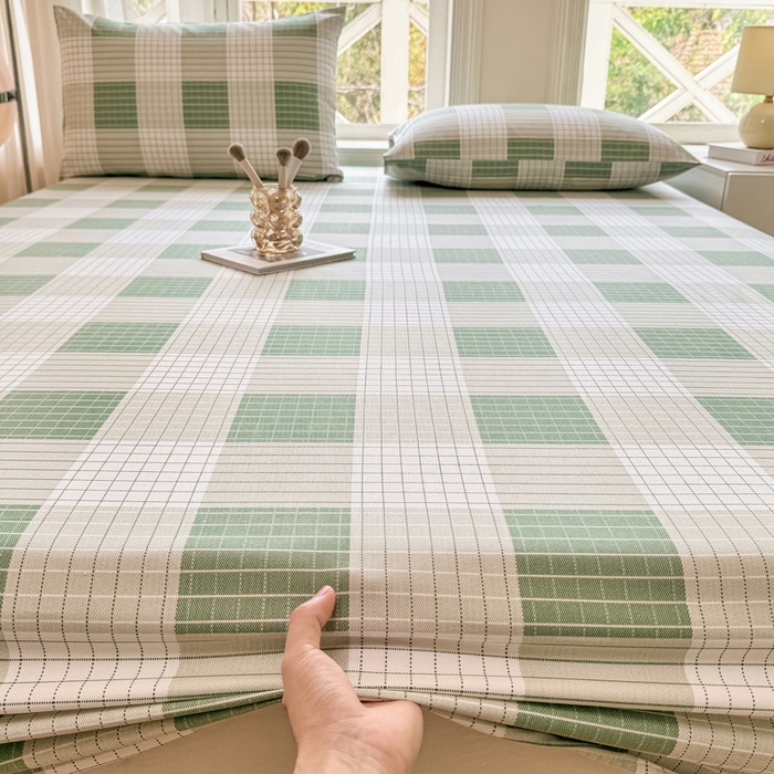 91家纺网 家纺一手货源 找家纺 韩巢家纺 2025新款全棉纯棉田园小清新花卉老粗布席子凉席夏季凉席席子床笠款床套 休闲生活-绿