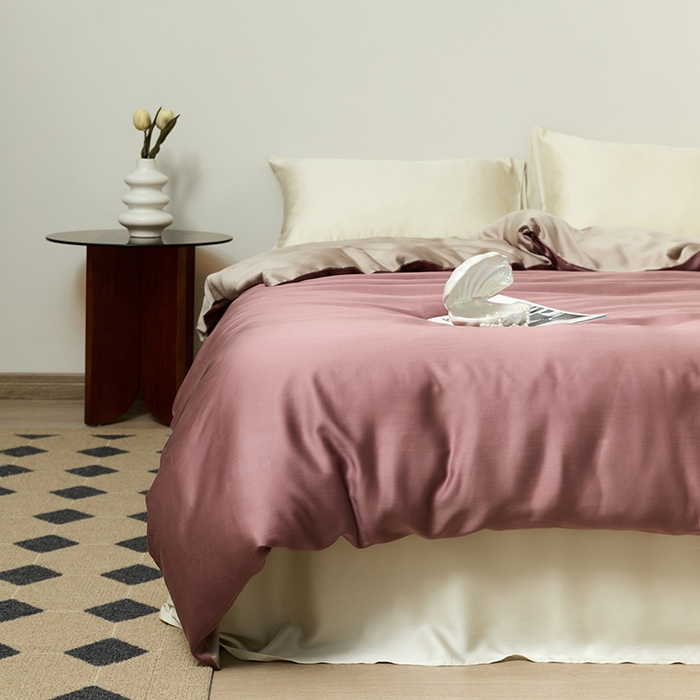 91家纺网 家纺一手货源 找家纺 咏绒家纺工厂店 2025新款60S奥地利兰精天丝轻奢系列-单被套（风格二） 野樱莓-芋泥灰
