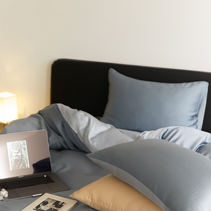 91家纺网 家纺一手货源 找家纺 咏绒家纺工厂店 2025新款60S奥地利兰精天丝轻奢四件套系列（风格二） 灰蓝色-冰川灰