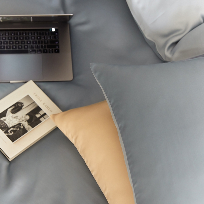 91家纺网 家纺一手货源 找家纺 咏绒家纺工厂店 2025新款60S奥地利兰精天丝轻奢四件套系列（风格二） 灰蓝色-冰川灰