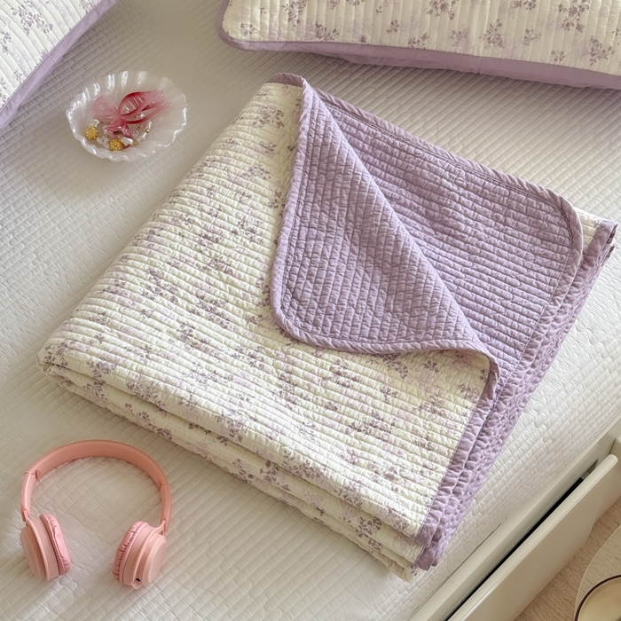 91家纺网 家纺一手货源 找家纺 茉夕家纺 2025新款新疆棉花水洗床盖 春风里-紫