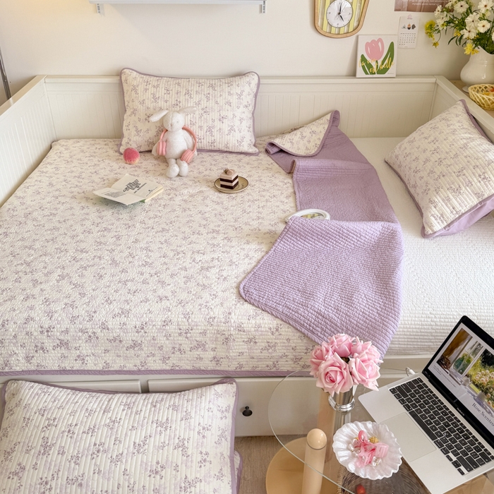 91家纺网 家纺一手货源 找家纺 茉夕家纺 2025新款新疆棉花水洗床盖 春风里-紫