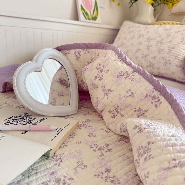 91家纺网 家纺一手货源 找家纺 茉夕家纺 2025新款新疆棉花水洗床盖 春风里-紫