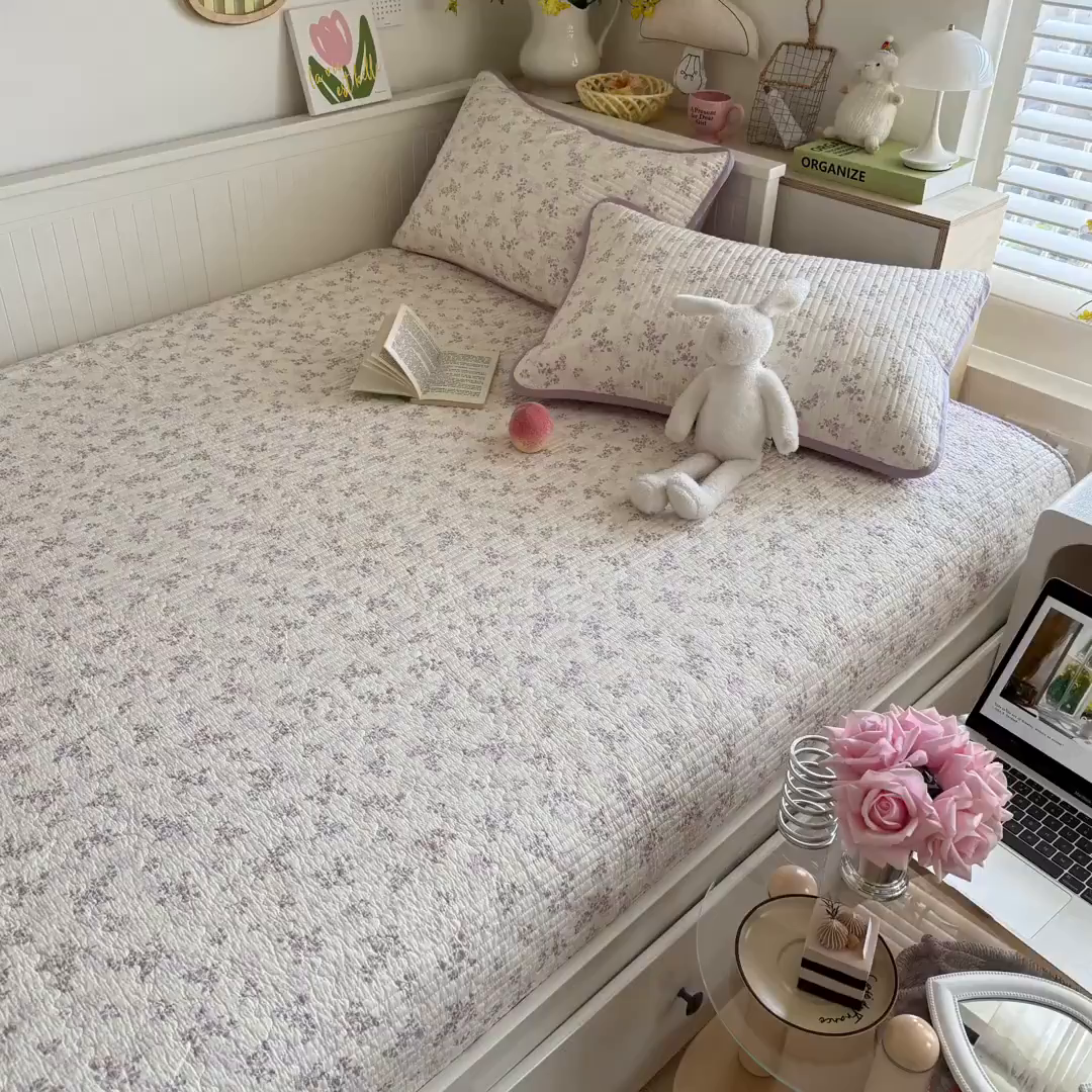 91家纺网 家纺一手货源 找家纺 茉夕家纺 2025新款新疆棉花水洗床盖 春风里-紫