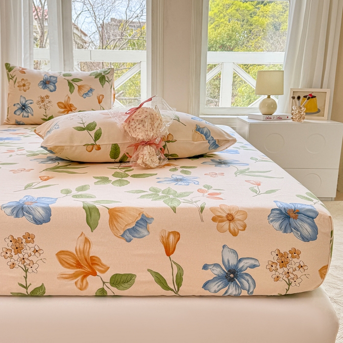 91家纺网 家纺一手货源 找家纺 韩巢家纺 2025新款全棉纯棉田园小清新花卉老粗布席子凉席夏季凉席席子床笠款床套 依恋