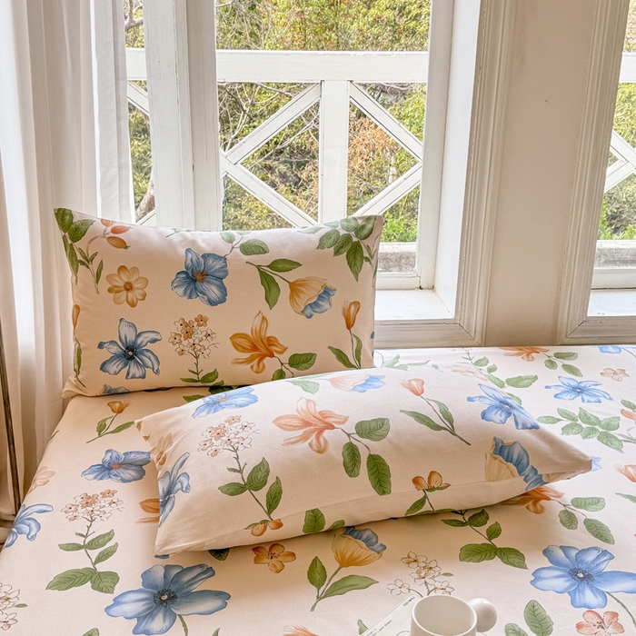 91家纺网 家纺一手货源 找家纺 韩巢家纺 2025新款全棉纯棉田园小清新花卉老粗布席子凉席夏季凉席席子床笠款床套 依恋