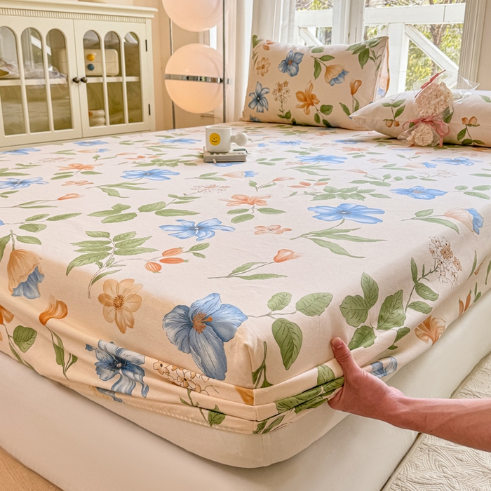 91家纺网 家纺一手货源 找家纺 韩巢家纺 2025新款全棉纯棉田园小清新花卉老粗布席子凉席夏季凉席席子床笠款床套 依恋