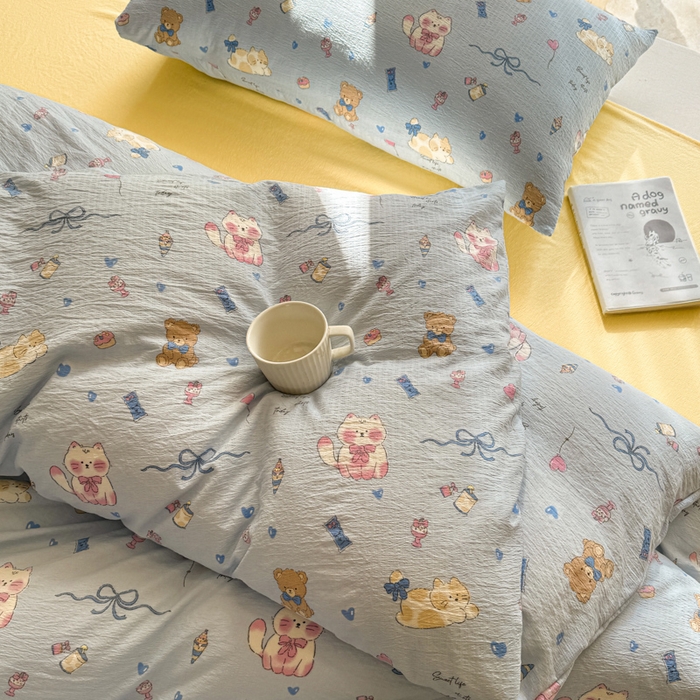 91家纺网 家纺一手货源 找家纺 韩巢家纺 2025新款云感提花双层纱单被套被套单件单品被套-（提供卖家秀） 小猫时光篮