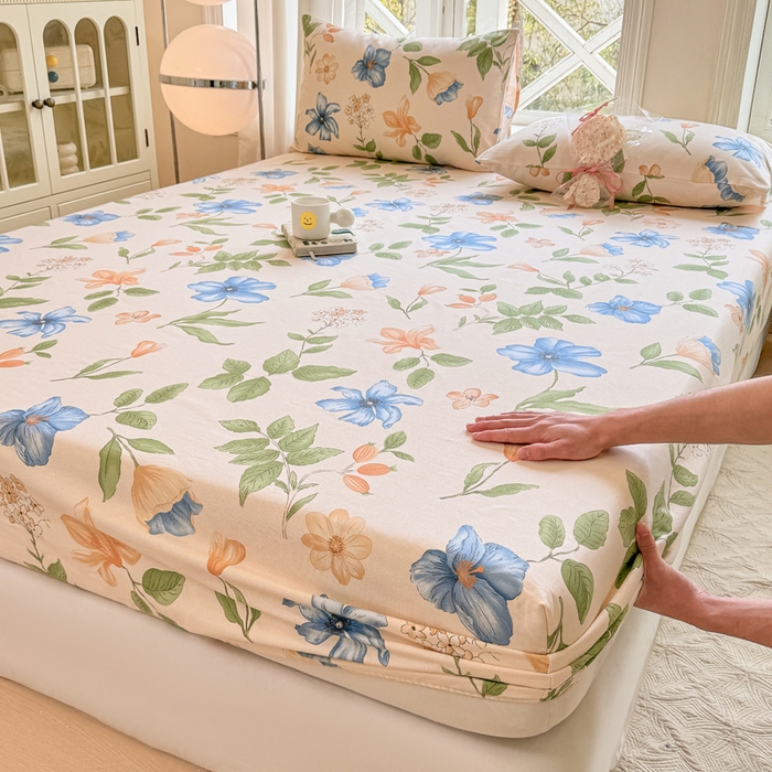 91家纺网 家纺一手货源 找家纺 韩巢家纺 2025新款全棉纯棉田园小清新花卉老粗布席子凉席夏季凉席席子床笠款床套 依恋