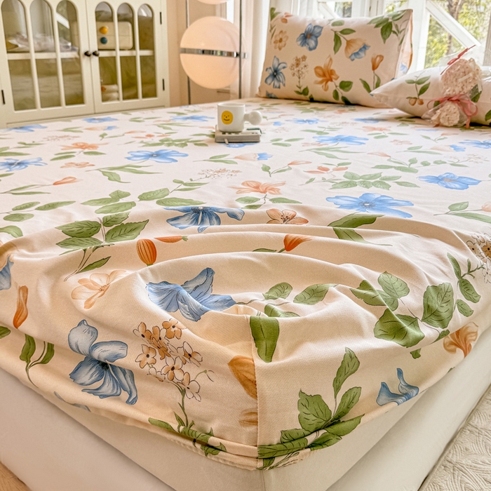 91家纺网 家纺一手货源 找家纺 韩巢家纺 2025新款全棉纯棉田园小清新花卉老粗布席子凉席夏季凉席席子床笠款床套 依恋