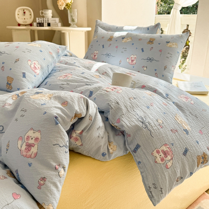 91家纺网 家纺一手货源 找家纺 韩巢家纺 2025新款云感提花双层纱单被套被套单件单品被套-（提供卖家秀） 小猫时光篮